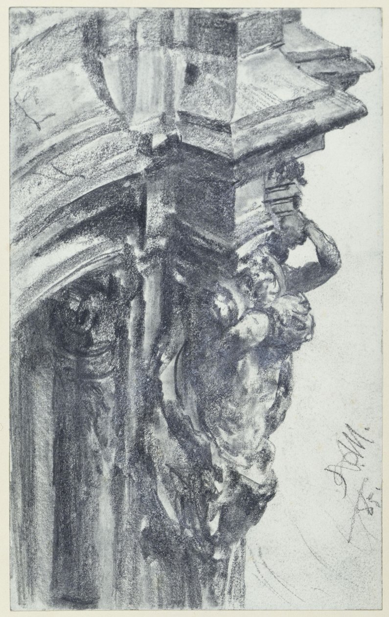 Dvojice západních hermen u hradebního pavilonu Zwingeru v Drážďanech, pohled z hradební terasy od Adolph Menzel