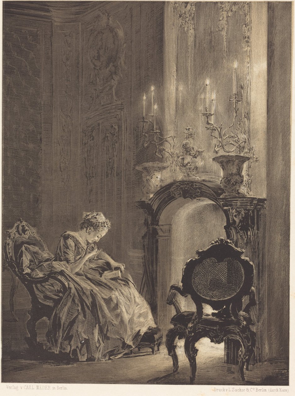 Žena před ohněm od Adolph Menzel