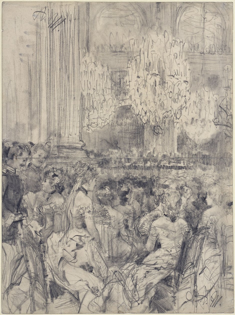 Posluchači na koncertě v Bílém sále Berlínského zámku od Adolph Menzel