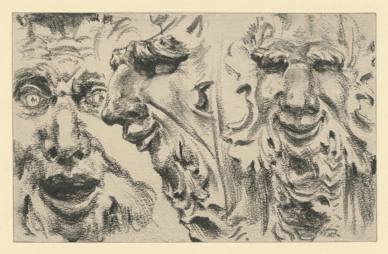 Dvě masky faunů ve Zwingeru v Drážďanech od Adolph Menzel