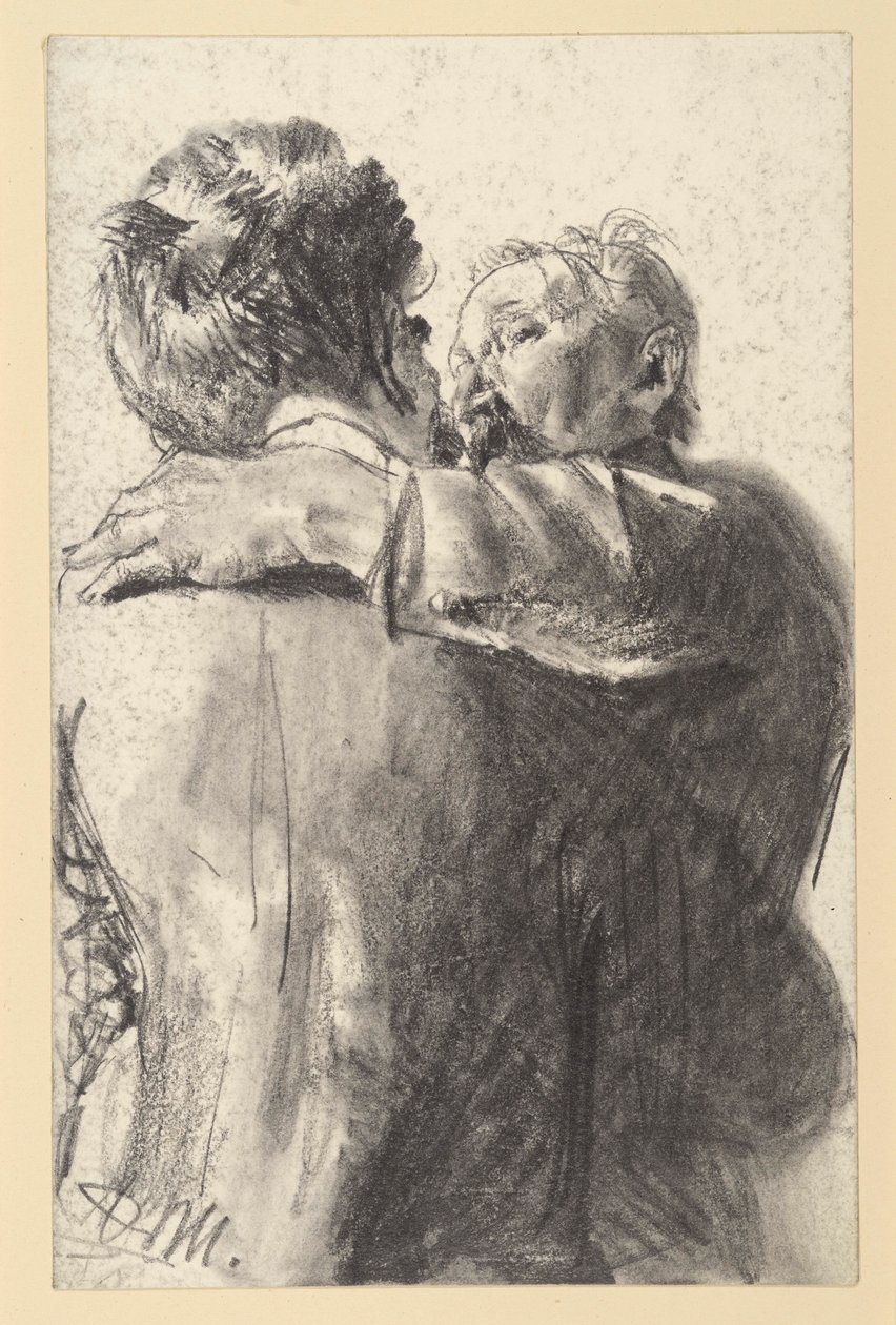 Dva muži, kteří se objímají, pohled zezadu a z boku od Adolph Menzel