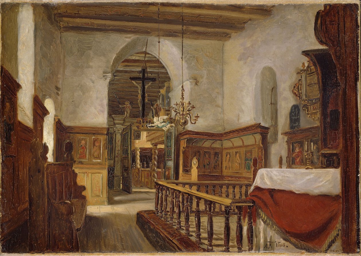 Interiér kostela ve Vossu od Adolph Tidemand