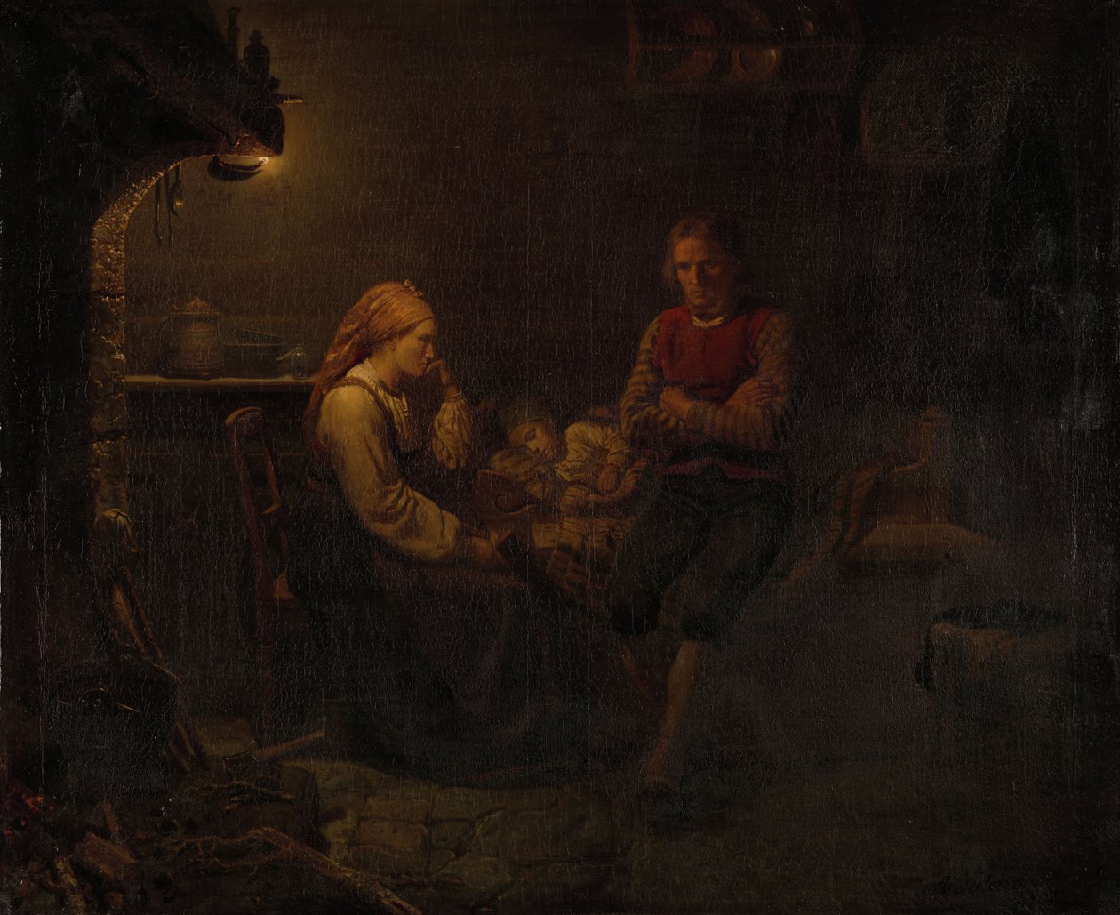 Rodiče u lůžka nemocného dítěte od Adolph Tidemand
