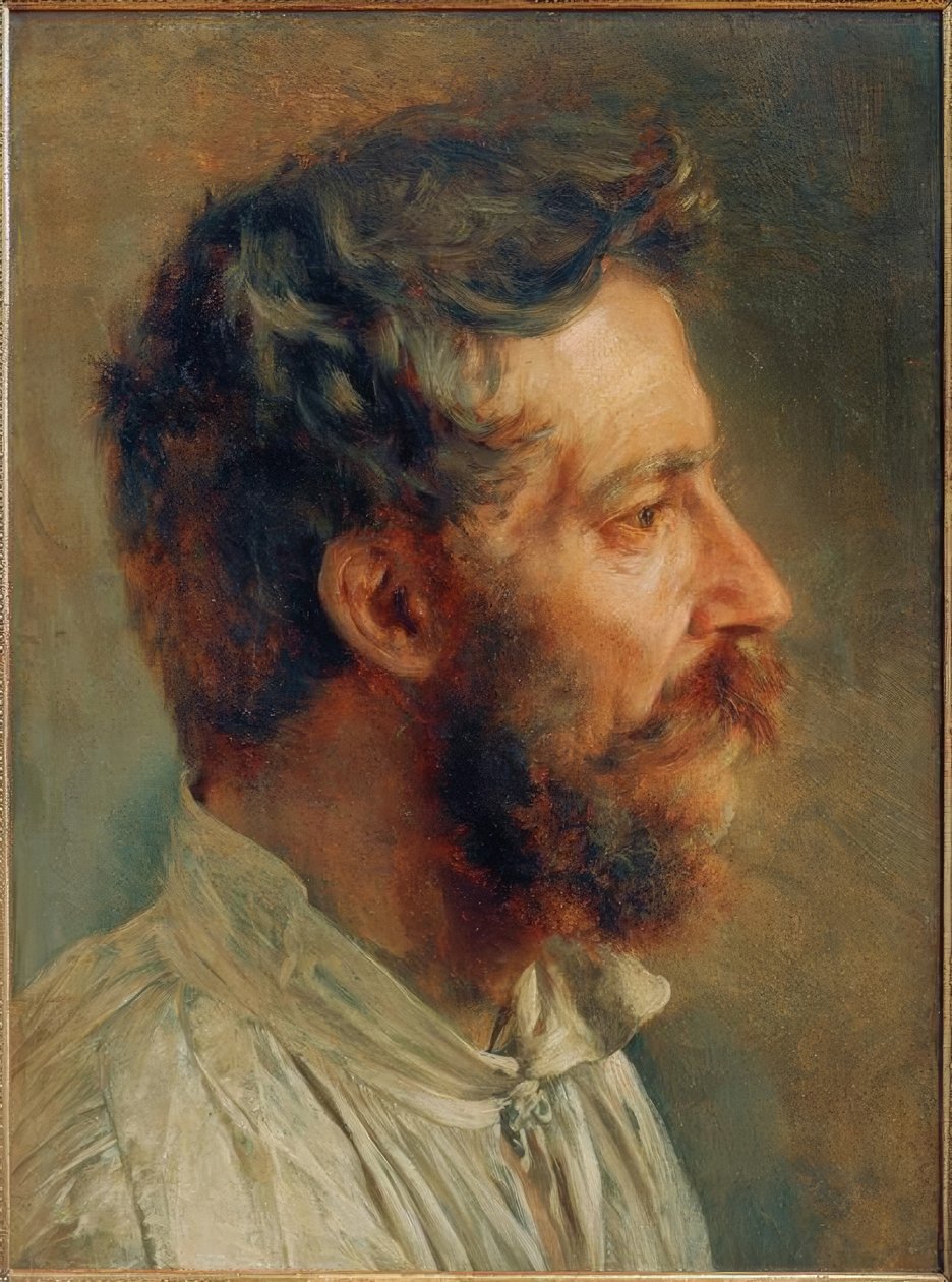 Vousatý pracovník hlava v profilu od Adolph Menzel