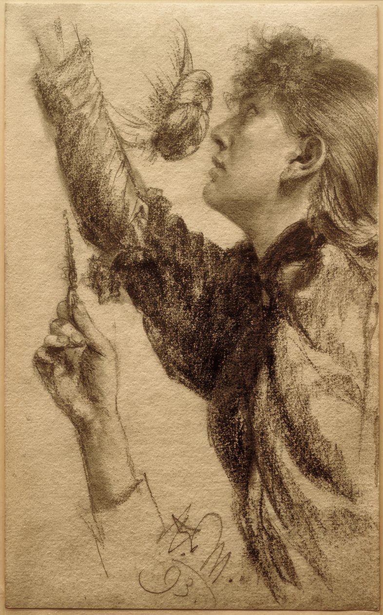 Studie mladé ženy se zdviženou paží od Adolph Menzel