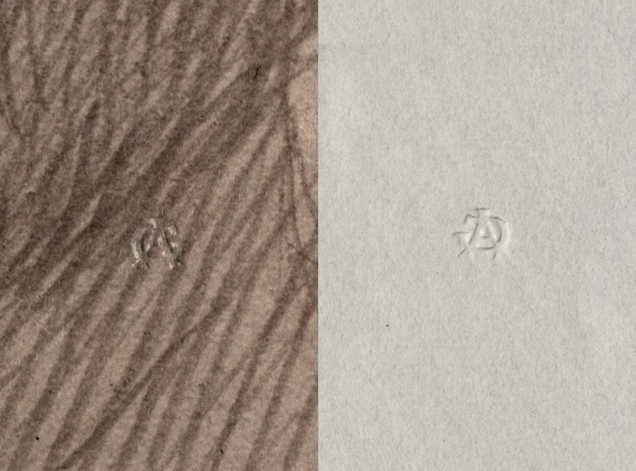 Suché razítko Adolphe Giraudon, A G, Recto and Verso, detail z portrétu Leonce Benedite, 1899 (viz také 414597) od Adolphe Giraudon