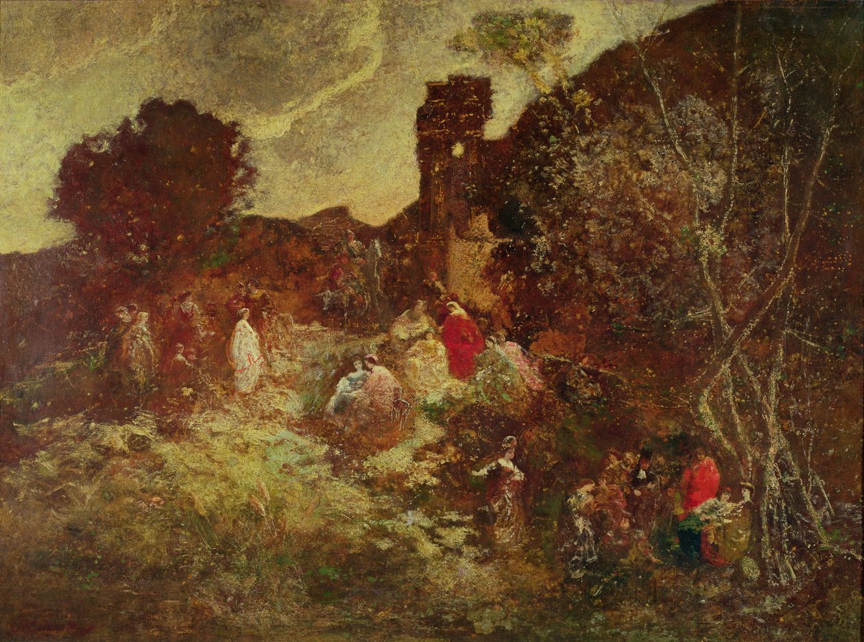 Don Quijote a Sancho Panza, kolem roku 1865 od Adolphe Joseph Thomas Monticelli