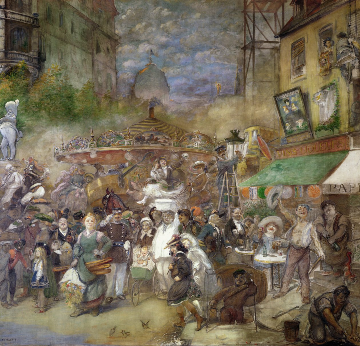 Dekorativní panel zobrazující Paříž, Salon de la Commission du Personnel od Adolphe Leon Willette