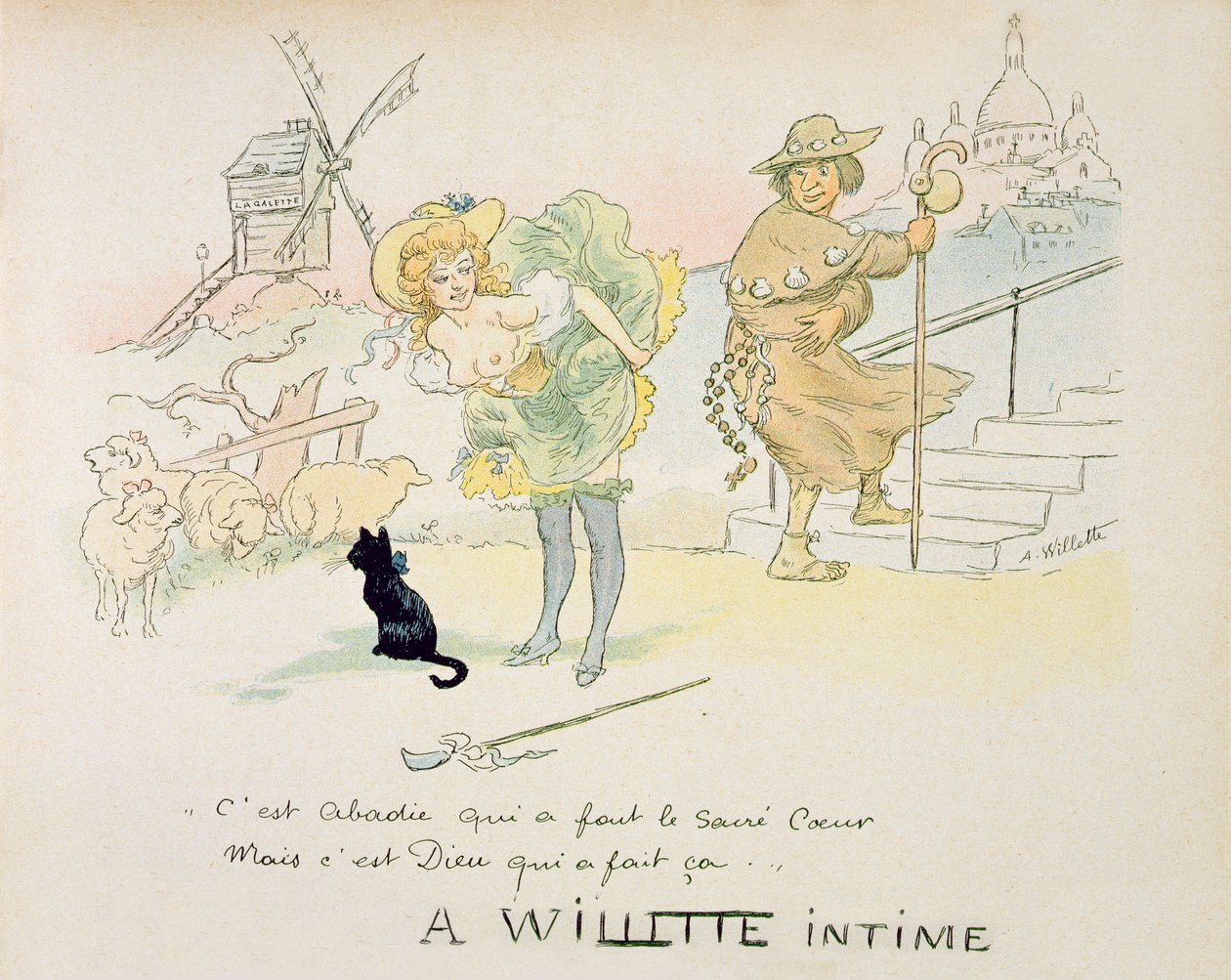 "Byl to Abadie, kdo vytvořil Sacre-Coeur, ale Bůh stvořil tohle!", zveřejněno v Paříži kolem roku 1895-96 od Adolphe Leon Willette