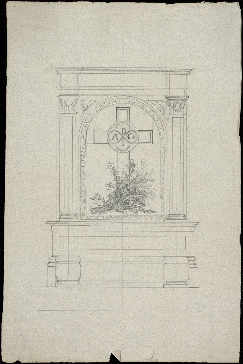 Náčrt hrobky pro rodinu Karakehia na pařížském hřbitově Père Lachaise od Adolphe Victor Geoffroy Dechaume