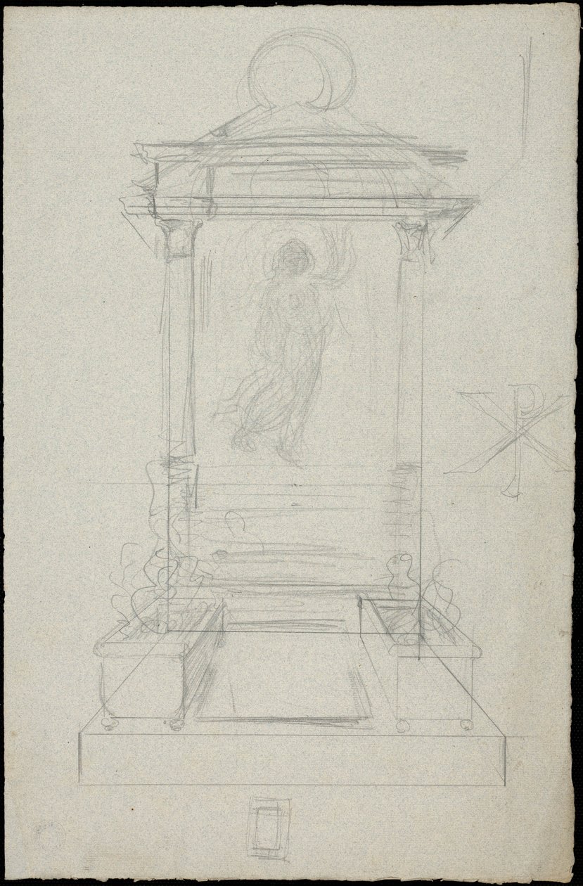 Náčrt hrobky pro rodinu Karakehia na pařížském hřbitově Père Lachaise od Adolphe Victor Geoffroy Dechaume