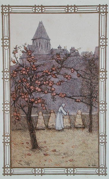 Včelař kontroluje své úly, ilustrace z „La Vie des Abeilles“, vydané v Paříži od Adolphe (after) Giraldon