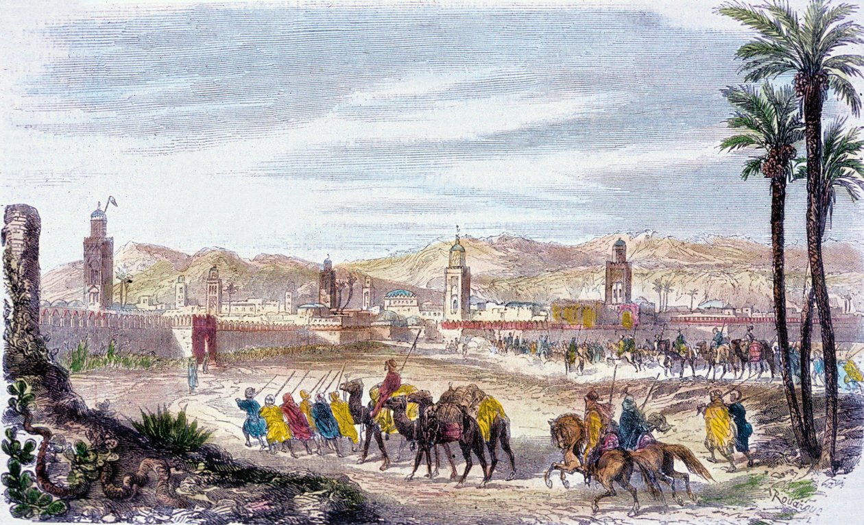 Marrakech, Maroko (barevná rytina) od Adolphe (after) Rouargue