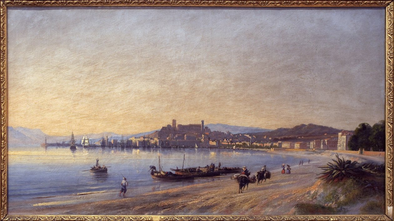 Panorama Cannes z pobřeží. Obraz Adolphe Fioupou (1824-1899), olej na plátně od Adolphe Fioupou