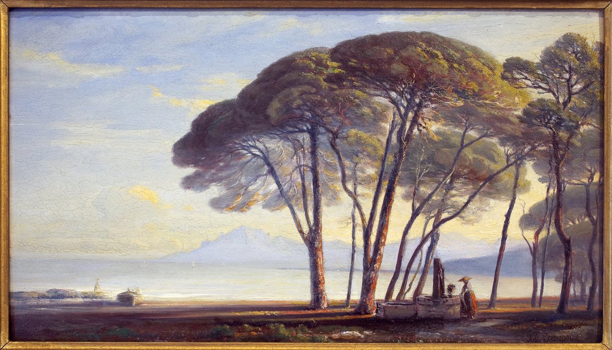 Tato nemovitost je Juan Les Pins (Juan-Les-Pins). Obraz Adolphe Fioupou (1824-1899), olej na dřevě od Adolphe Fioupou
