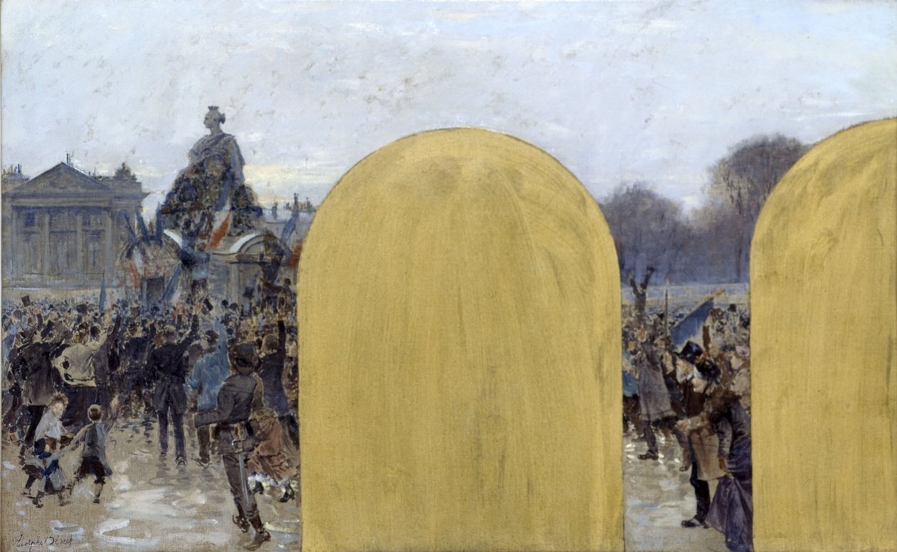 Skica kanceláře prefekta na pařížské radnici: Shromáždění před štrasburskou sochou od Adolphe Gustave Binet