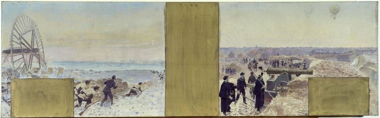 Skica pro kabinet prefekta pařížského Hôtel de Ville: Marins en expédition. Balon nad zákopy od Adolphe Gustave Binet