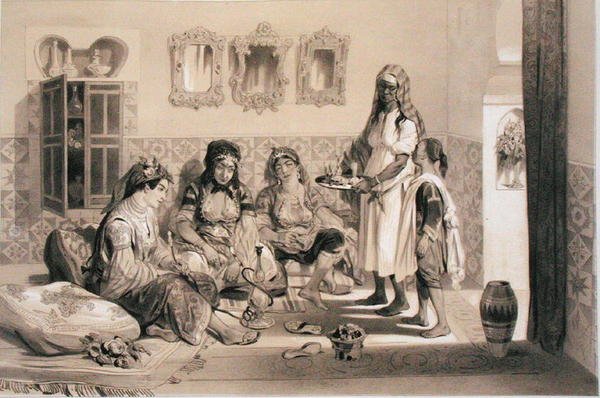 Ženy z Alžíru, ze svazku připomínajícího francouzské expediční síly, které dobyly Alžír v roce 1830 (litho) od Adolphe Jean Baptiste Bayot