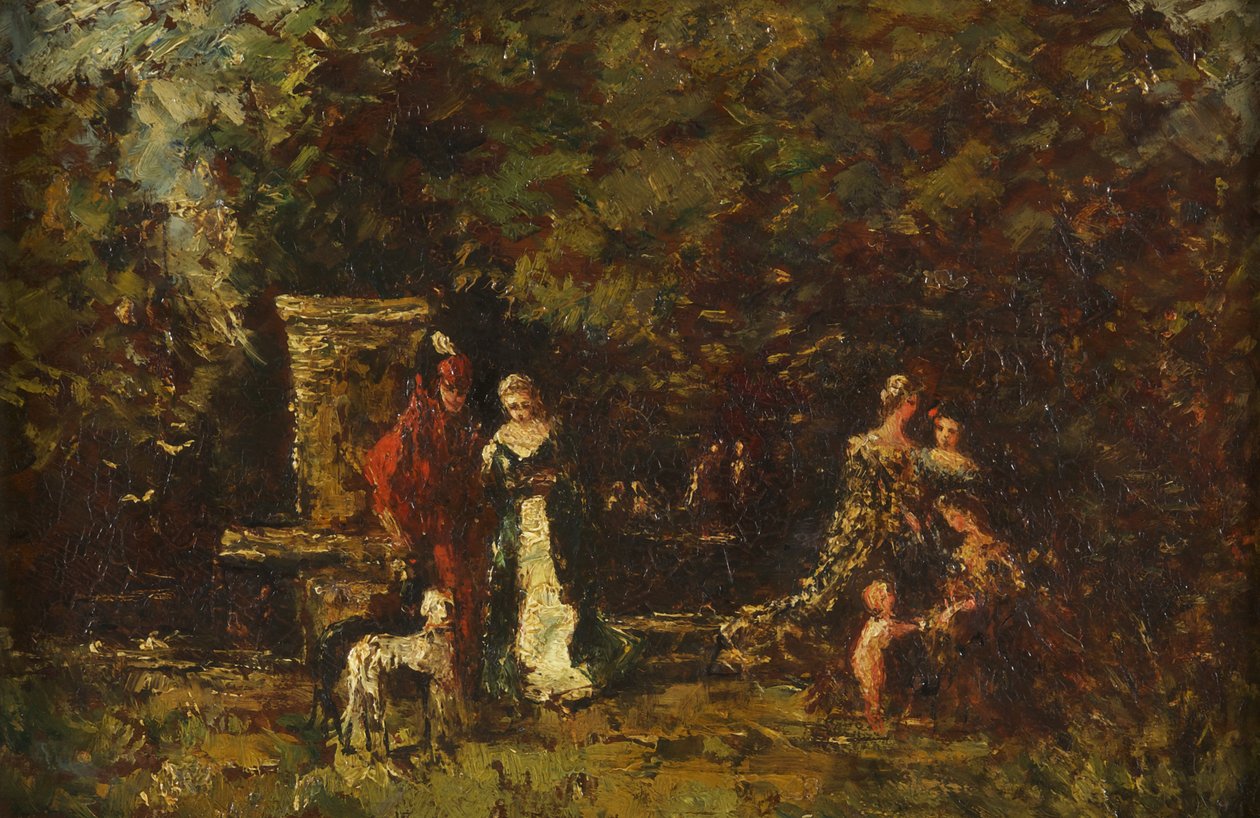 Elegantní postavy v Woodland Glade, cca 1860-80 (olej na panelu) od Adolphe Joseph Thomas Monticelli