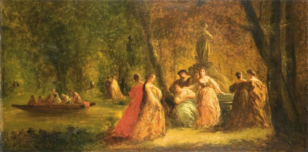 Ženy v parku poblíž řeky od Adolphe Joseph Thomas Monticelli