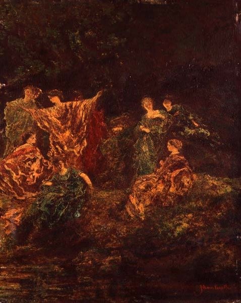 Fete Galante, cca 1870 (olej na panelu) od Adolphe Joseph Thomas Monticelli