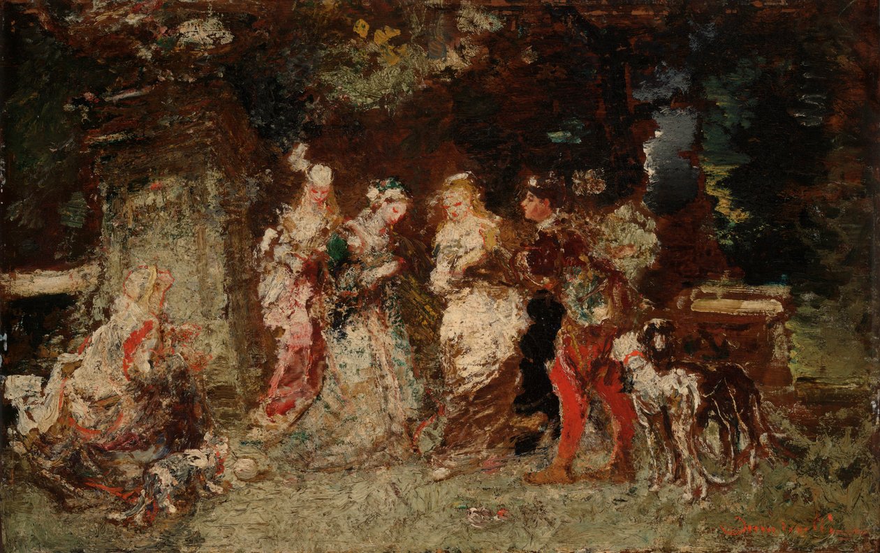 Zahradní scéna od Adolphe Joseph Thomas Monticelli