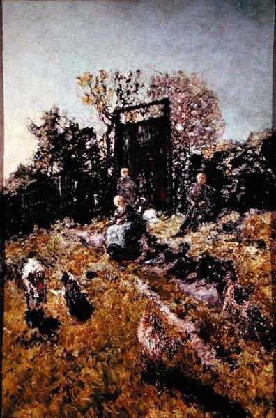 Krajina s postavami a kozami, před rokem 1866 (olej na desce) od Adolphe Joseph Thomas Monticelli