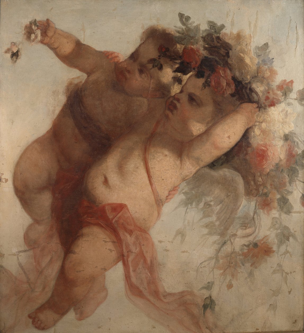 Milostný hudebník, fragment výzdoby obrazu Eldorádo od Adolpha Monticelliho (1824-1886) Rozměr 100x90 cm Musee Grobet-Labadie od Adolphe Joseph Thomas Monticelli