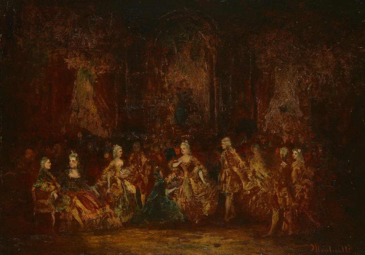 Osoby v kostýmech Ludvíka XV., asi 1880 (olej na kolébkové desce) od Adolphe Joseph Thomas Monticelli