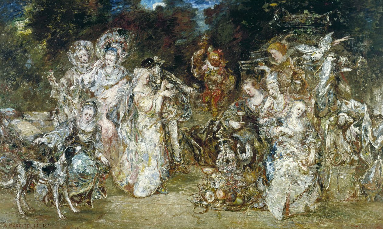 Sraz v parku v době Valois od Adolphe Joseph Thomas Monticelli