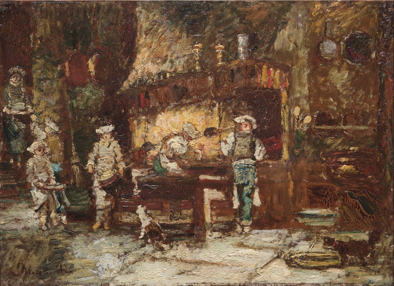 Kuchyně Rôtisserie des Deux Paons, asi 1875-81 (olej na dřevěné desce) od Adolphe Joseph Thomas Monticelli