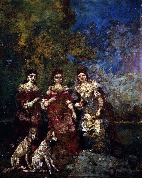 Tři ženy (olej na plátně) od Adolphe Joseph Thomas Monticelli
