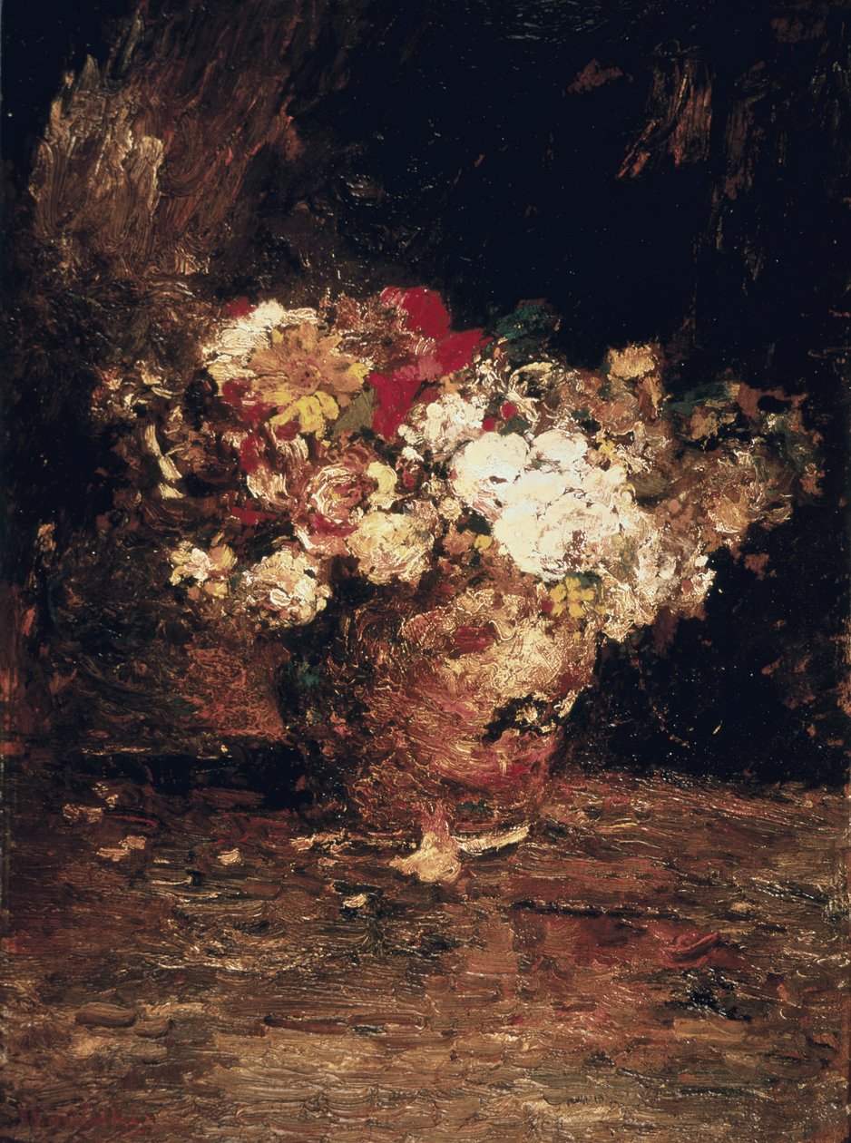 Váza s květinami, cca 1880 (olej na desce) od Adolphe Joseph Thomas Monticelli