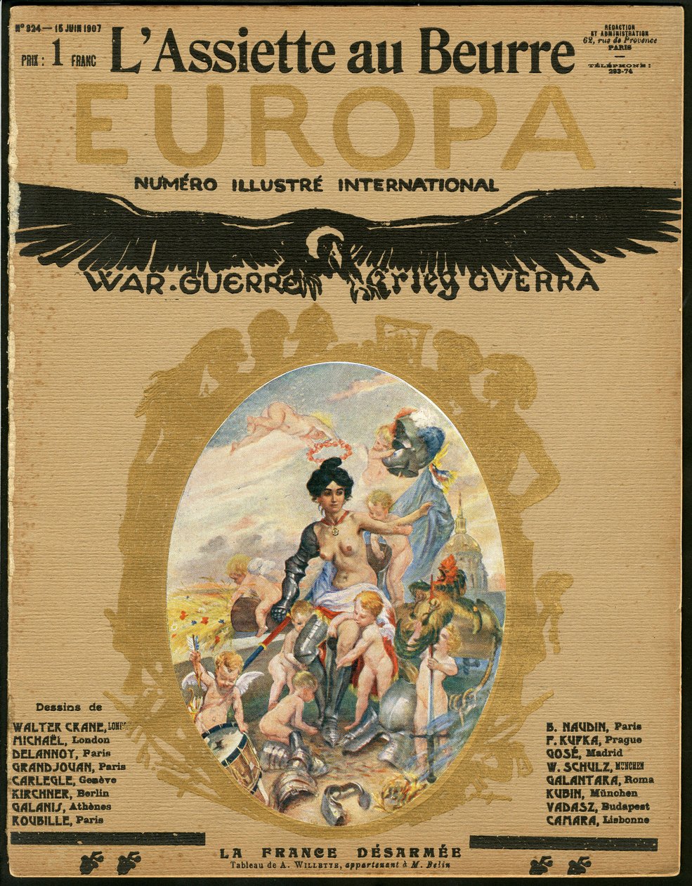 Obálka "" L’Plate au beurre"", číslo 324, satirické barvy od Adolphe Leon Willette