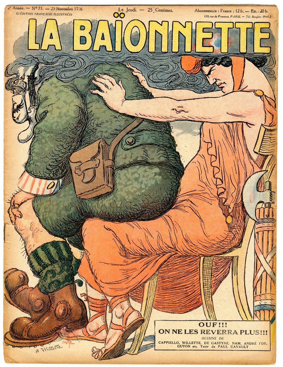Obálka "" La Baionnette "", Satirický v barvách od Adolphe Leon Willette
