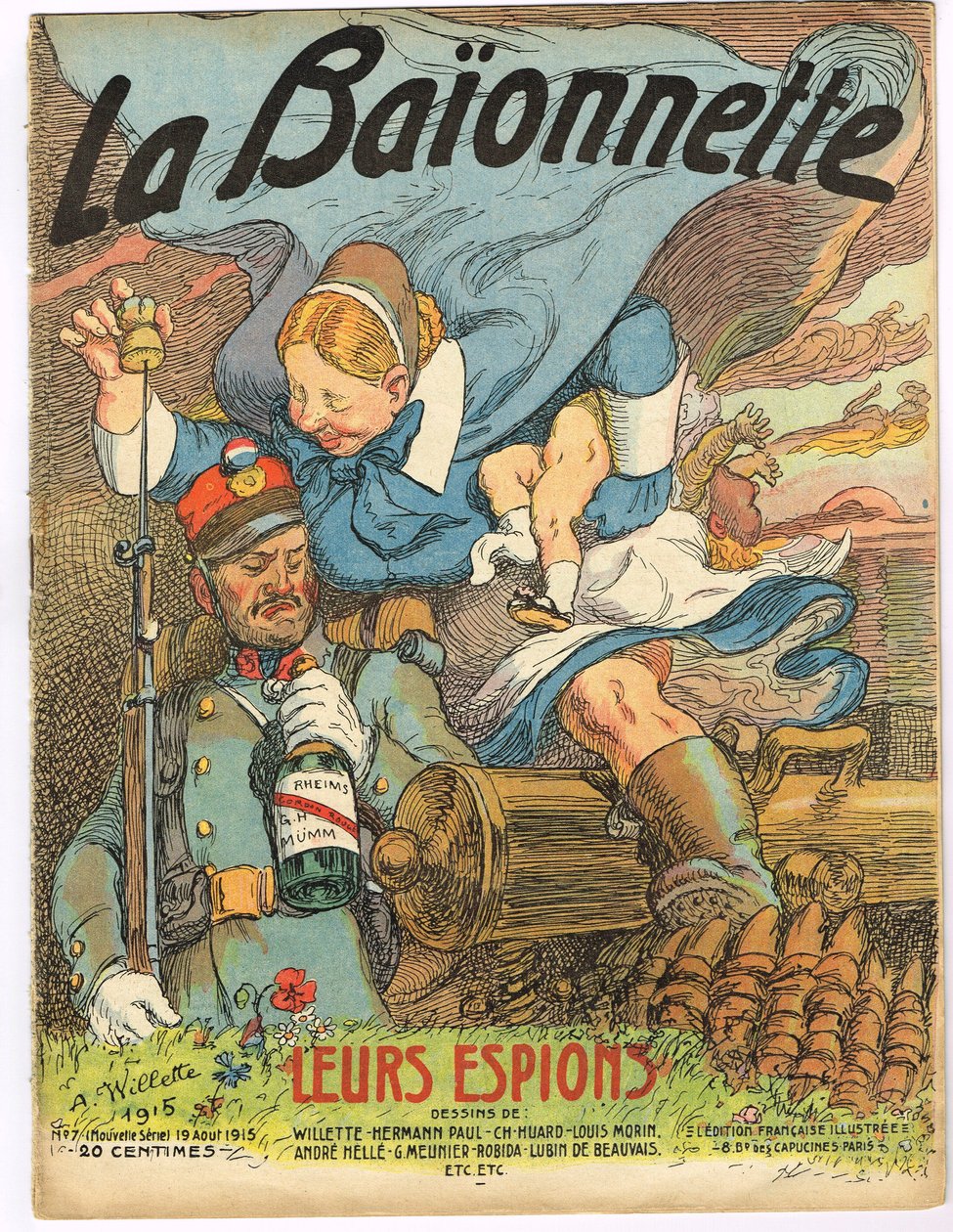 Obálka knihy "La Baionnette", satirická v barvách od Adolphe Leon Willette