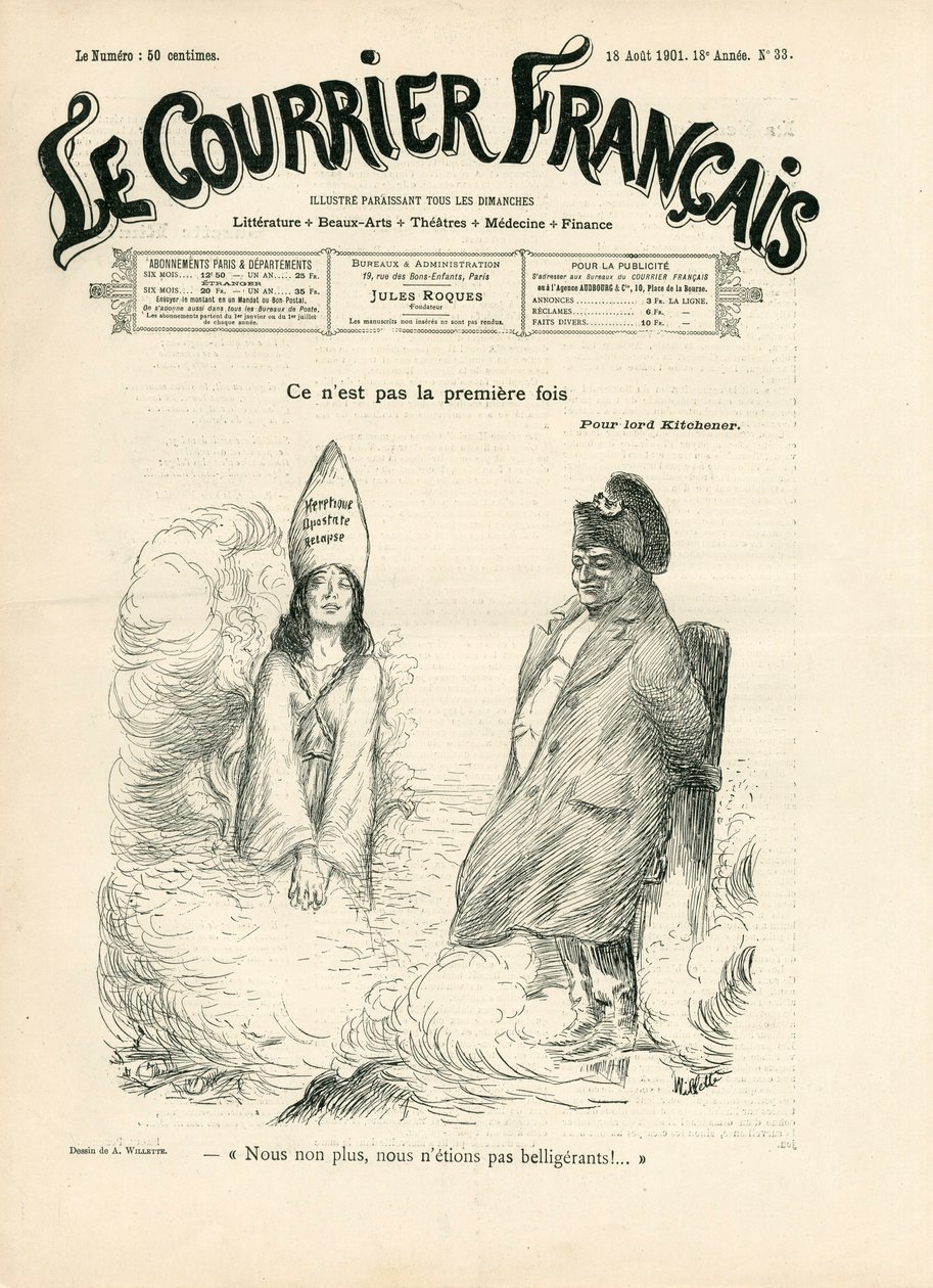 Obálka “” Le Courrier francais””, číslo 33, satirický v ČB od Adolphe Leon Willette