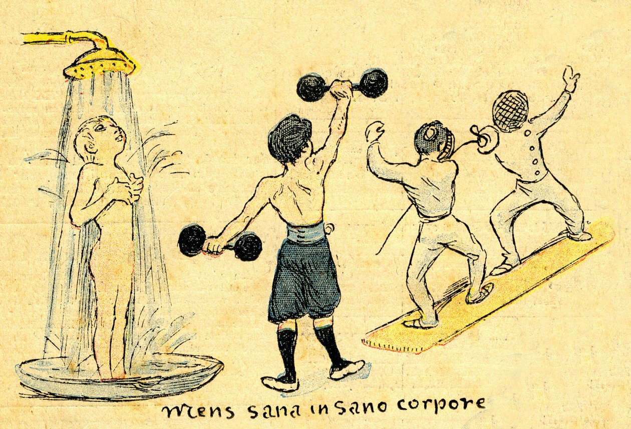 Hygiena a sport. "Mens sana in sano corpore". Kresba A. Wilettea v ilustrované příloze Depeche de Toulouse č. 41, 12. října. od Adolphe Leon Willette