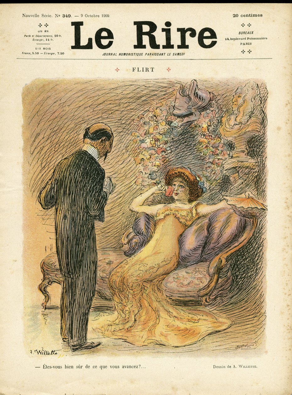 Ilustrace Adolphe dit Willette (1857-1926) pro obálku Le Rire, 09/10/09 - Flirt - Láska, móda, vnitřní architektura od Adolphe Leon Willette