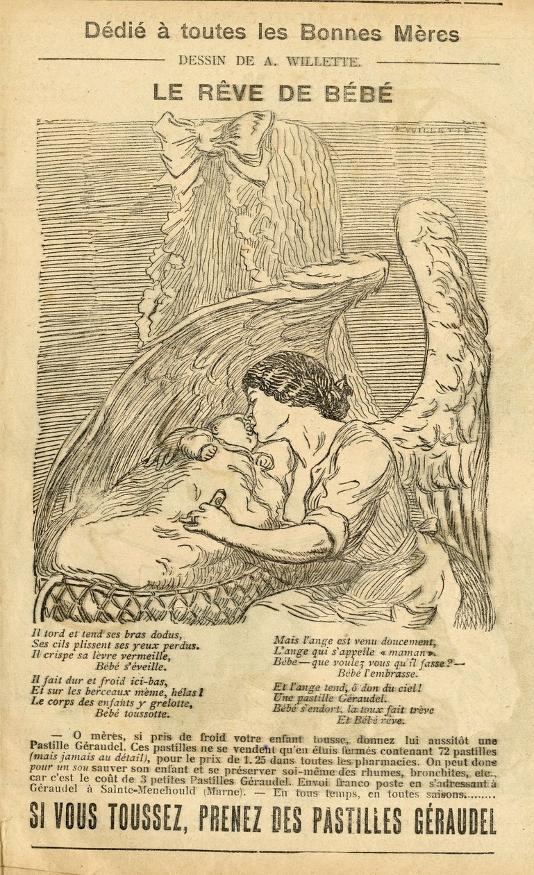 Ilustrace Adolphe dit Willette (1857-1926) v Le Pelerin, 22/12/07 - Sen dítěte - Rekultivační reklama, Mateřství - Anděl od Adolphe Leon Willette