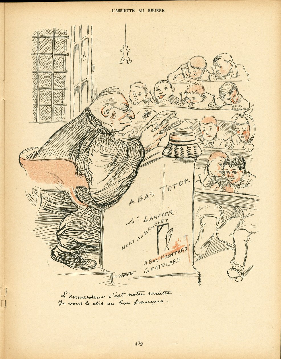 Máslový talíř, satirický v barvách od Adolphe Leon Willette