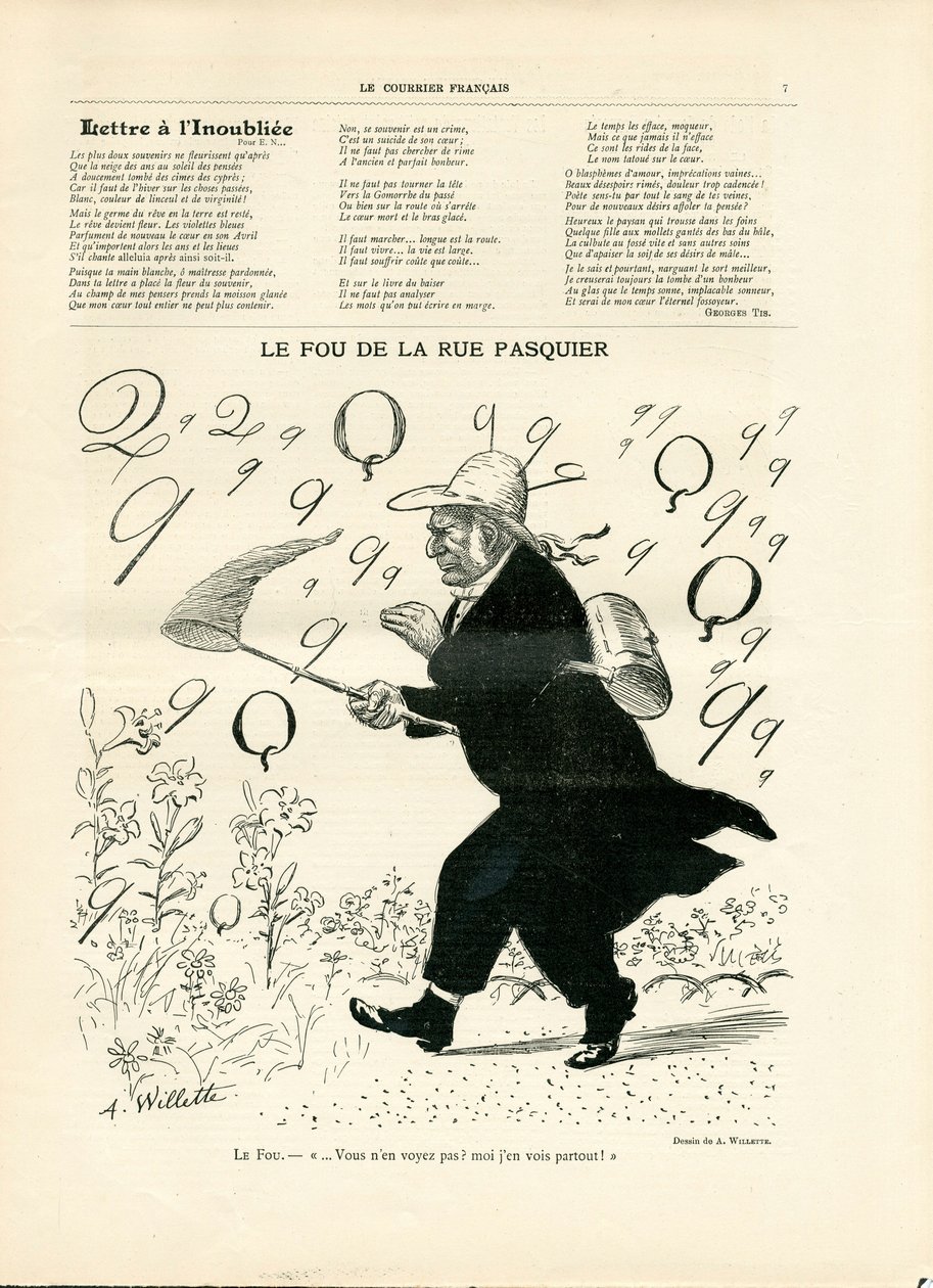 Le Courier francais, číslo 10, černobílá satira od Adolphe Leon Willette