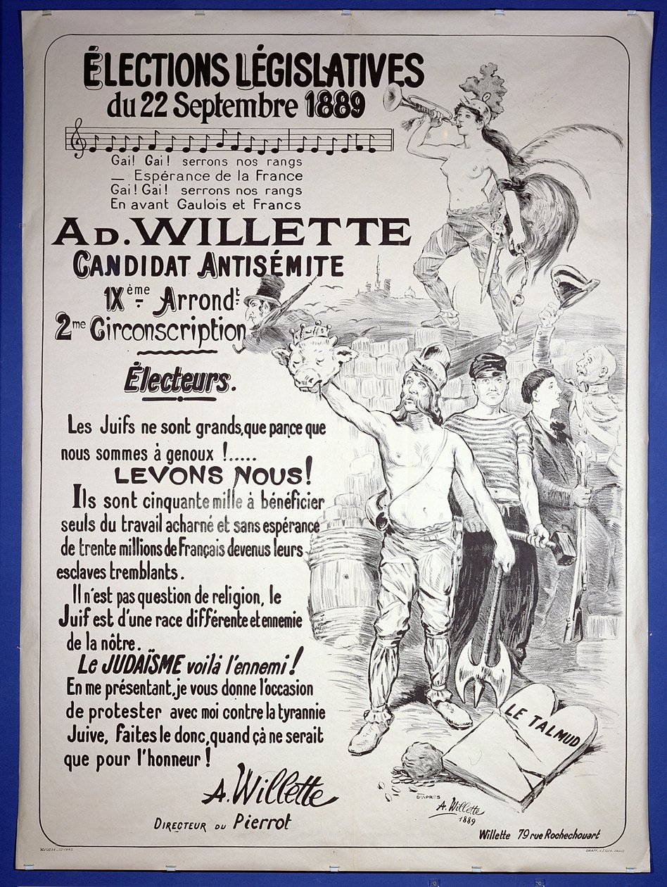 Plakát propagující volbu umělce v zákonodárných volbách v září 1889 od Adolphe Leon Willette
