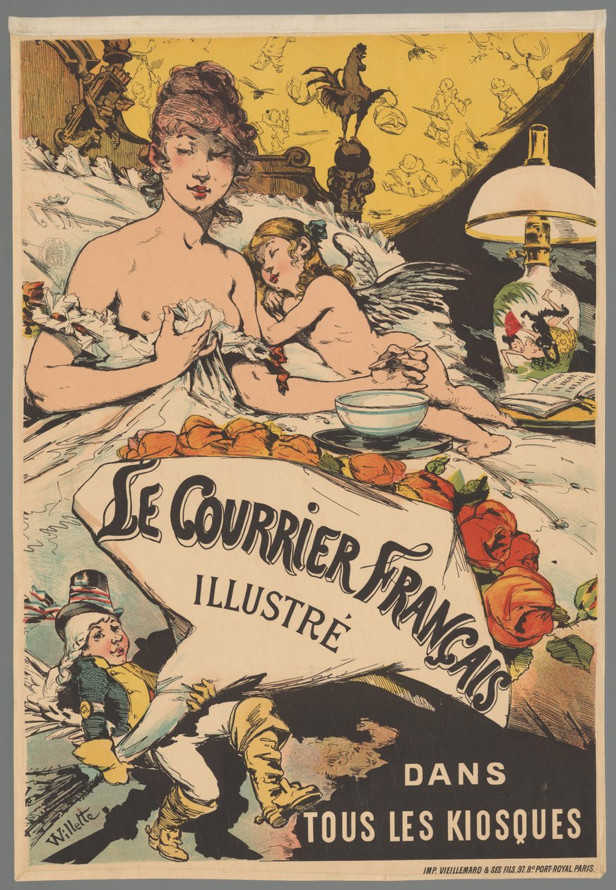 Werbeplakat: Le Courrier Français illustré in den Kiosken od Adolphe Leon Willette