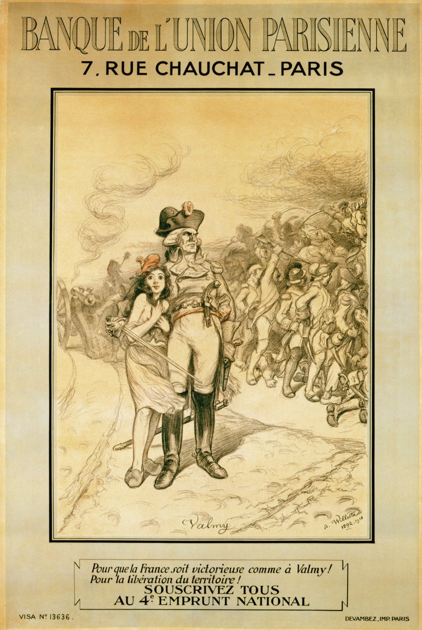 Aby Francie zvítězila jako u Valmy!, reklama na Banque de lUnion Parisienne, 1918 od Adolphe Leon Willette