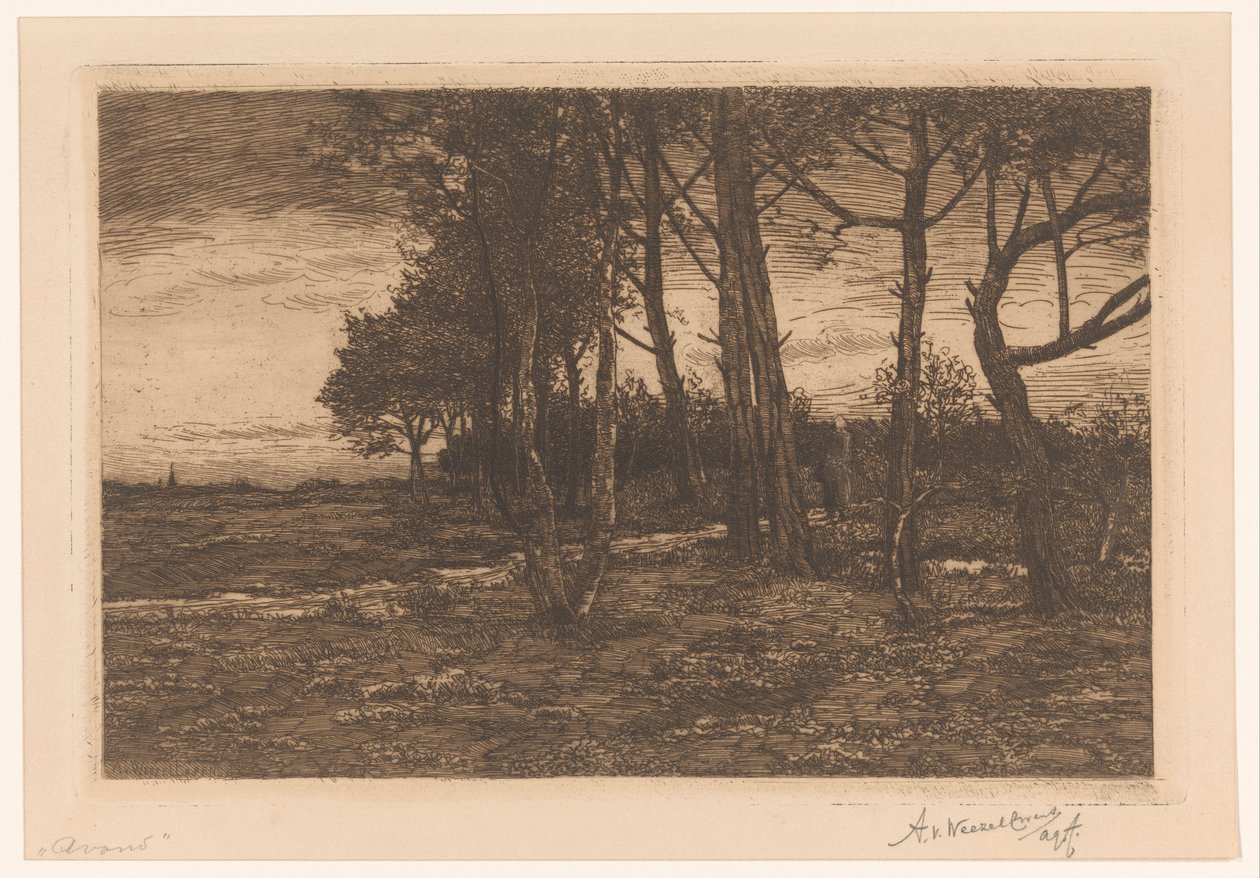 Krajina se stromy Večer (název na objektu) od Adolphe P.H J. van Weezel Errens (signed by artist)