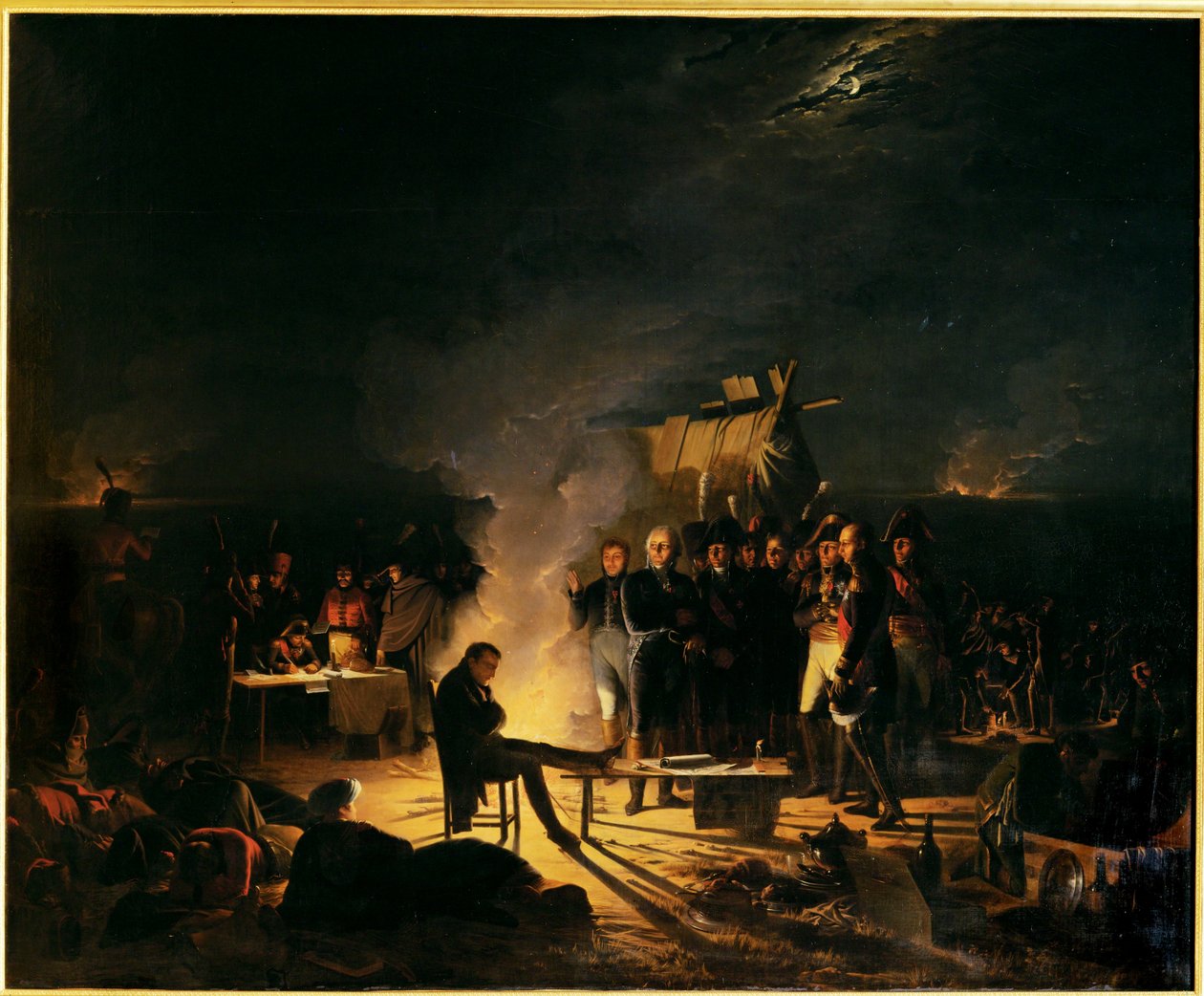 Napoleonův bivak na bojišti u Wagramnuit ve dnech 5. až 6. července 1809 ... (malba na plátně) od Adolphe Roehn