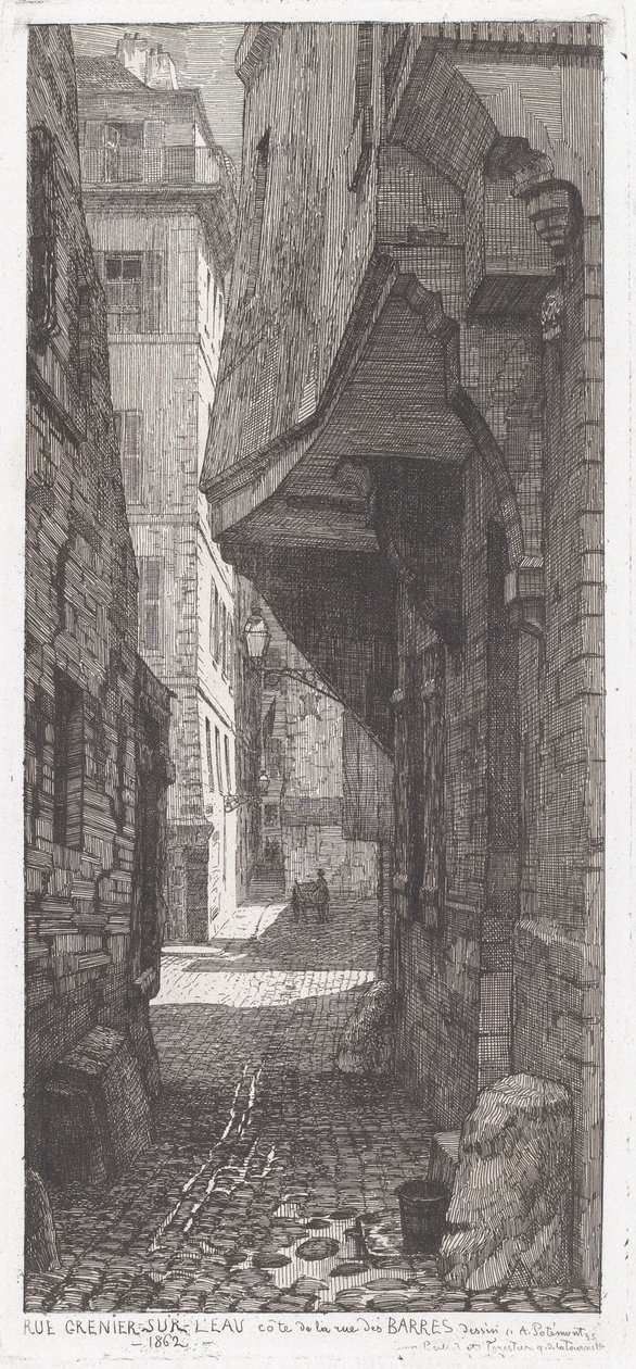 Rue Grenier na vodě, vedle rue des Barres od Adolphe Théodore Jules Martial Potémont
