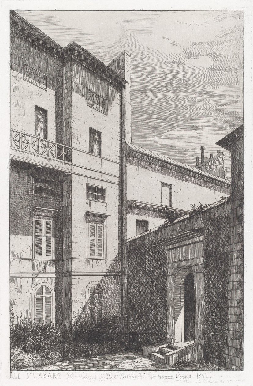 Rue St. Lazare 56, Dům Paula Delaroche a Horace Verneta od Adolphe Théodore Jules Martial Potémont