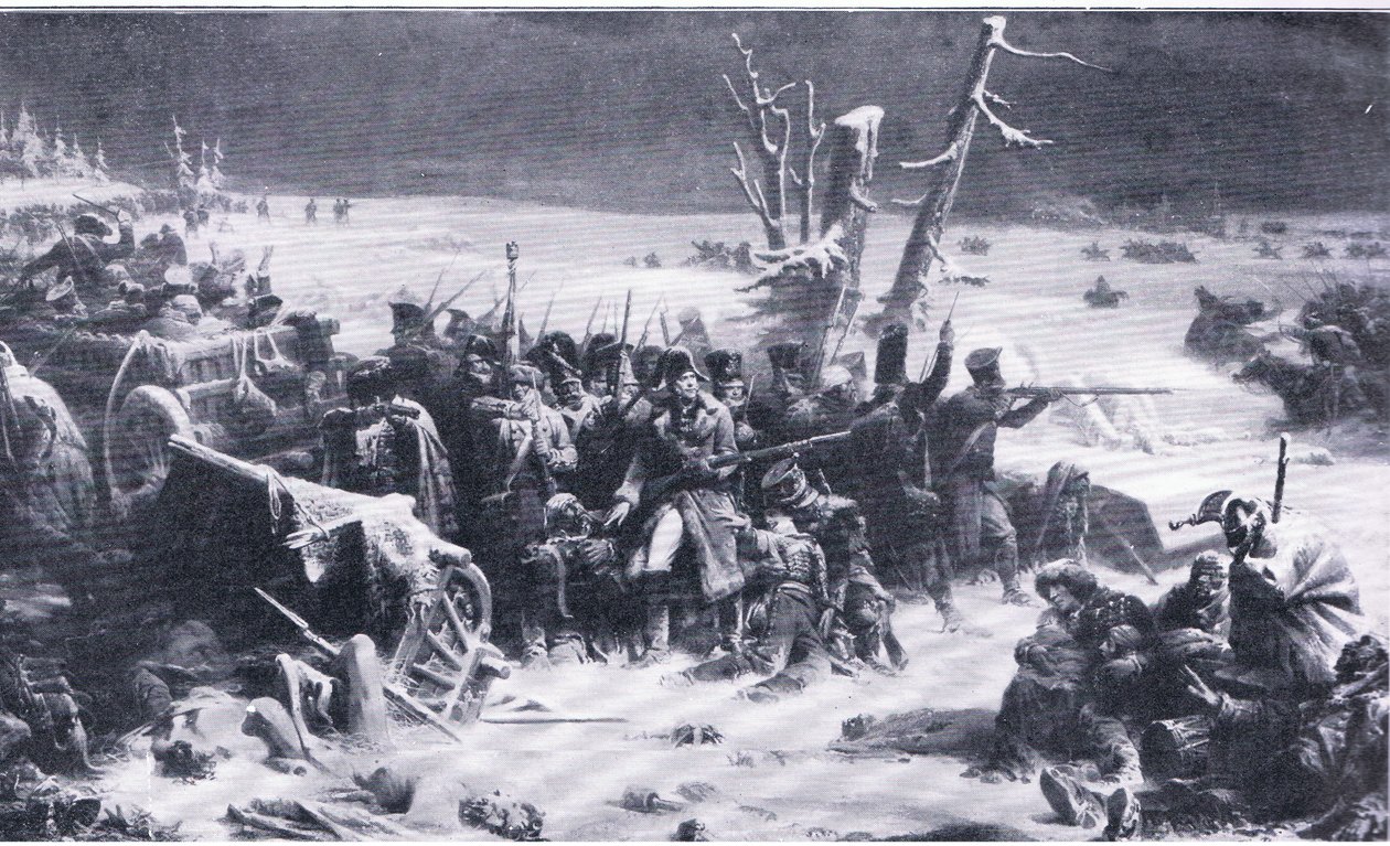 Maršál Ney podpírající zadní voj při ústupu z Moskvy, ilustrace z Landmarks in European History vydané Gresham Publishing Co, kolem roku 1920 (litho) od Adolphe Yvon